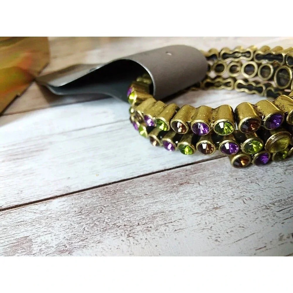 NWT Express Green Purple Brown Rhinestone Bracelet - Picture 4 of 8